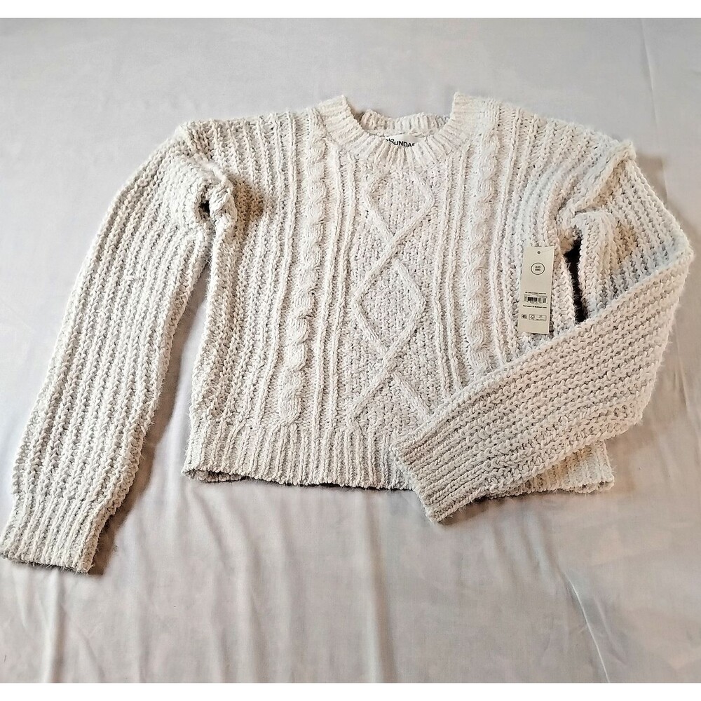 No Bo New Women XXS White Solid Knit Pullover Boat Neck Long Sleeve Sweater Y2K